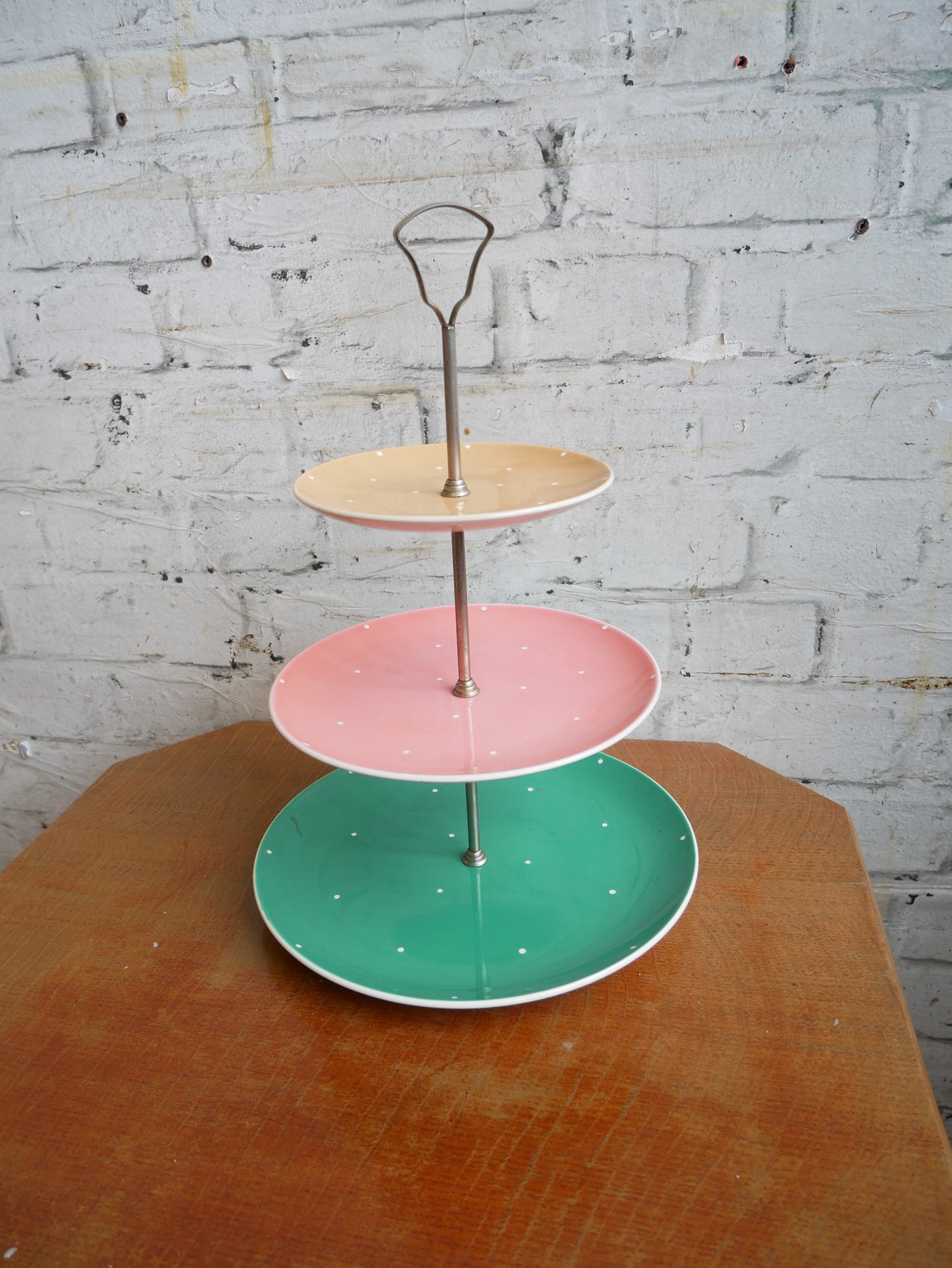 Vintage 1950s Royal Winton 3 Tier Polka Dot Ceramic Cake Stand
