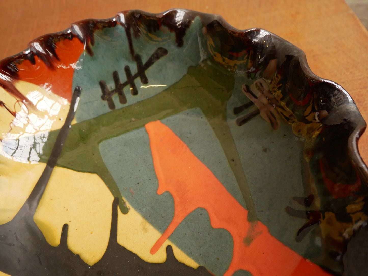 Vintage 1960s Mid Century Modern Thomas Buxo Abstract Studio Pottery Fruit Bowl