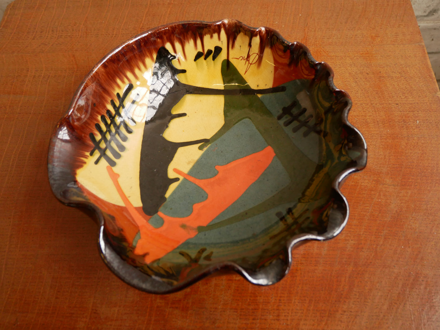 Vintage 1960s Mid Century Modern Thomas Buxo Abstract Studio Pottery Fruit Bowl