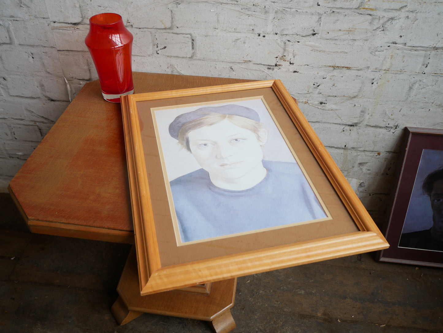 Vintage Framed Lucien Freud Print of a Girl with Beret