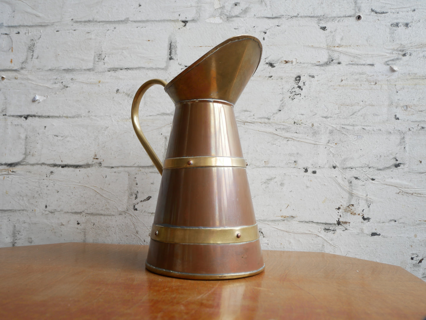 Vintage Arts & Crafts Style Copper and Brass Water Jug Pitcher