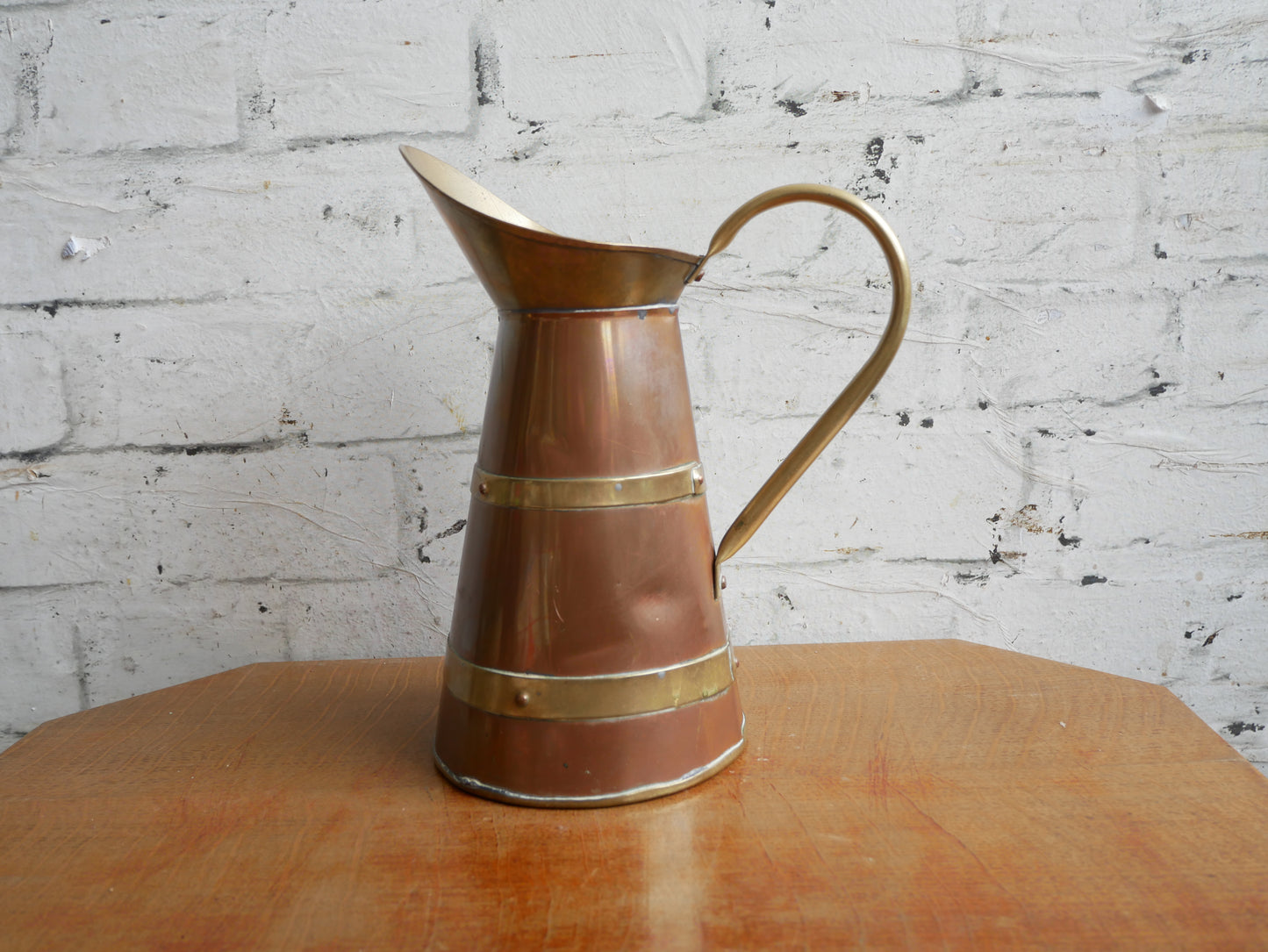 Vintage Arts & Crafts Style Copper and Brass Water Jug Pitcher