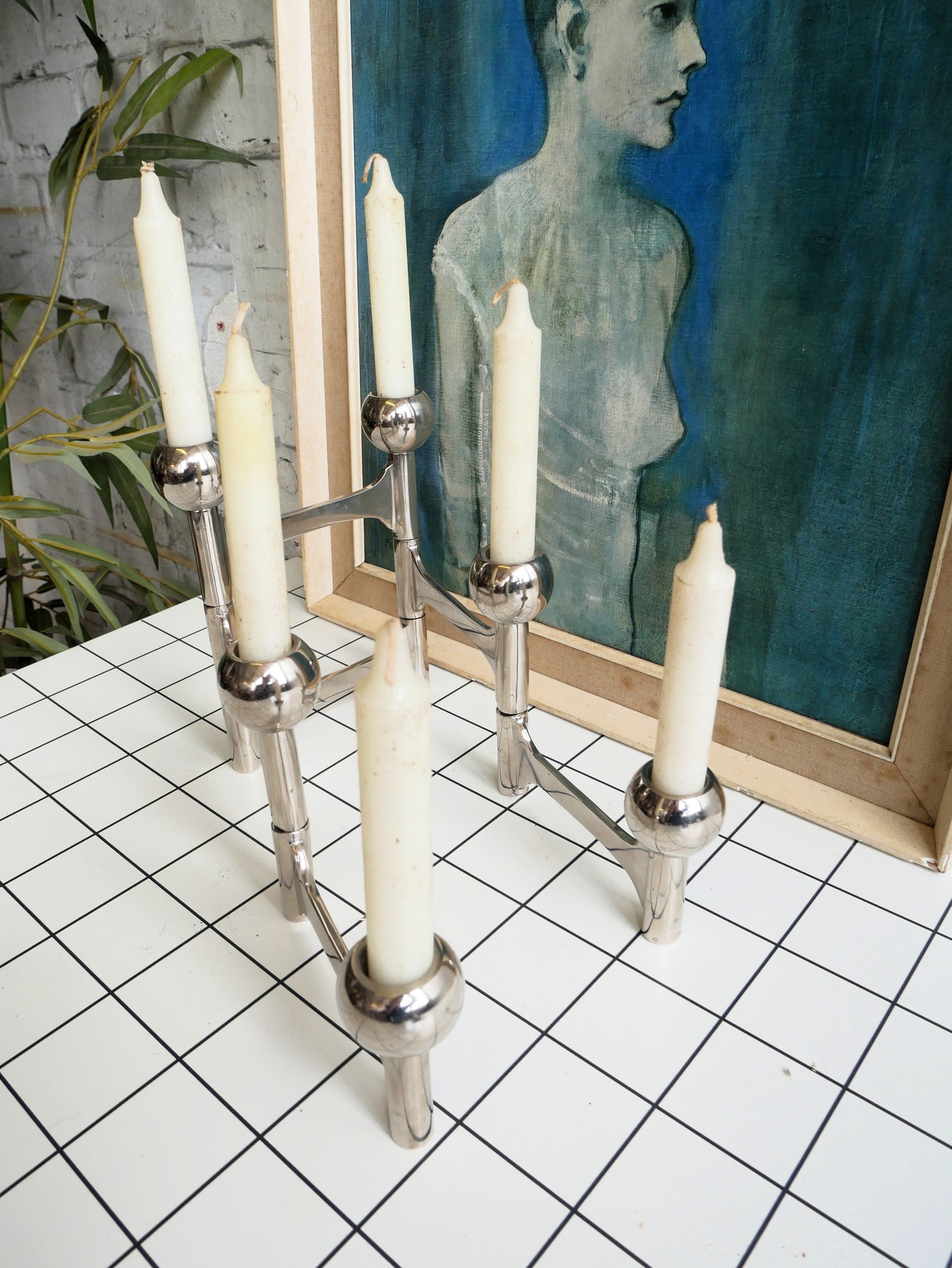 Contemporary Dutch Pols Potten Mid Century Modern Design Modernist Space Age 6 Branch Metal Candlestick Holder