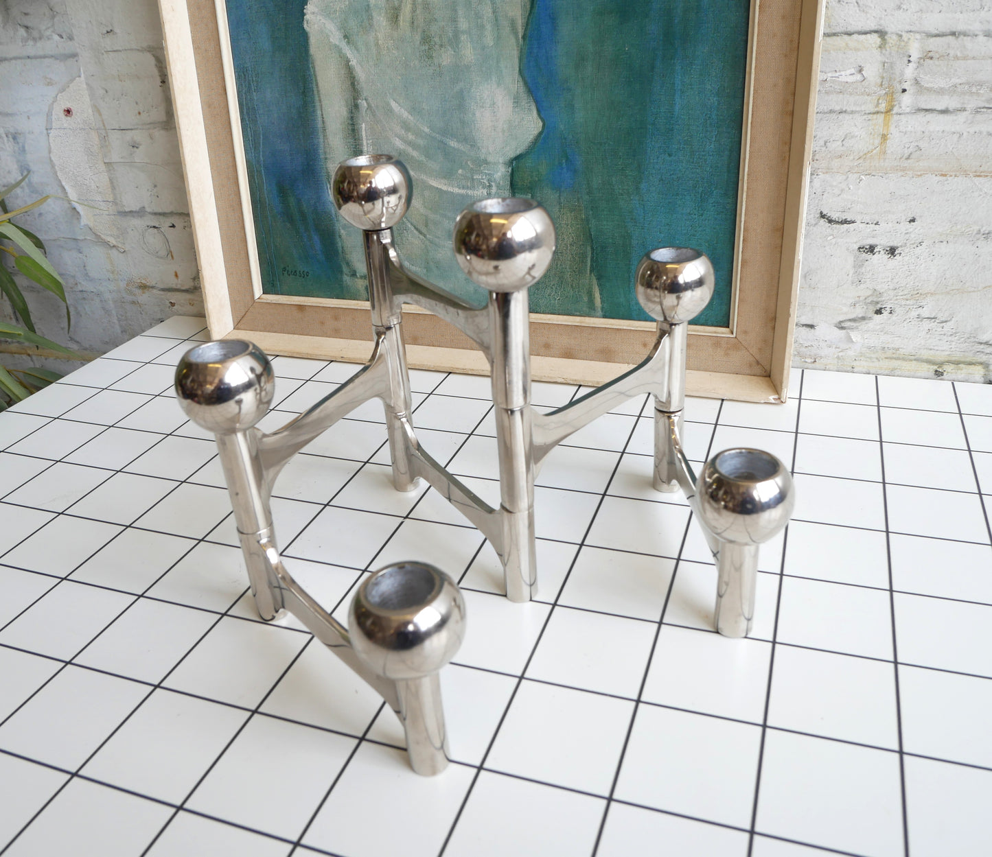 Contemporary Dutch Pols Potten Mid Century Modern Design Modernist Space Age 6 Branch Metal Candlestick Holder