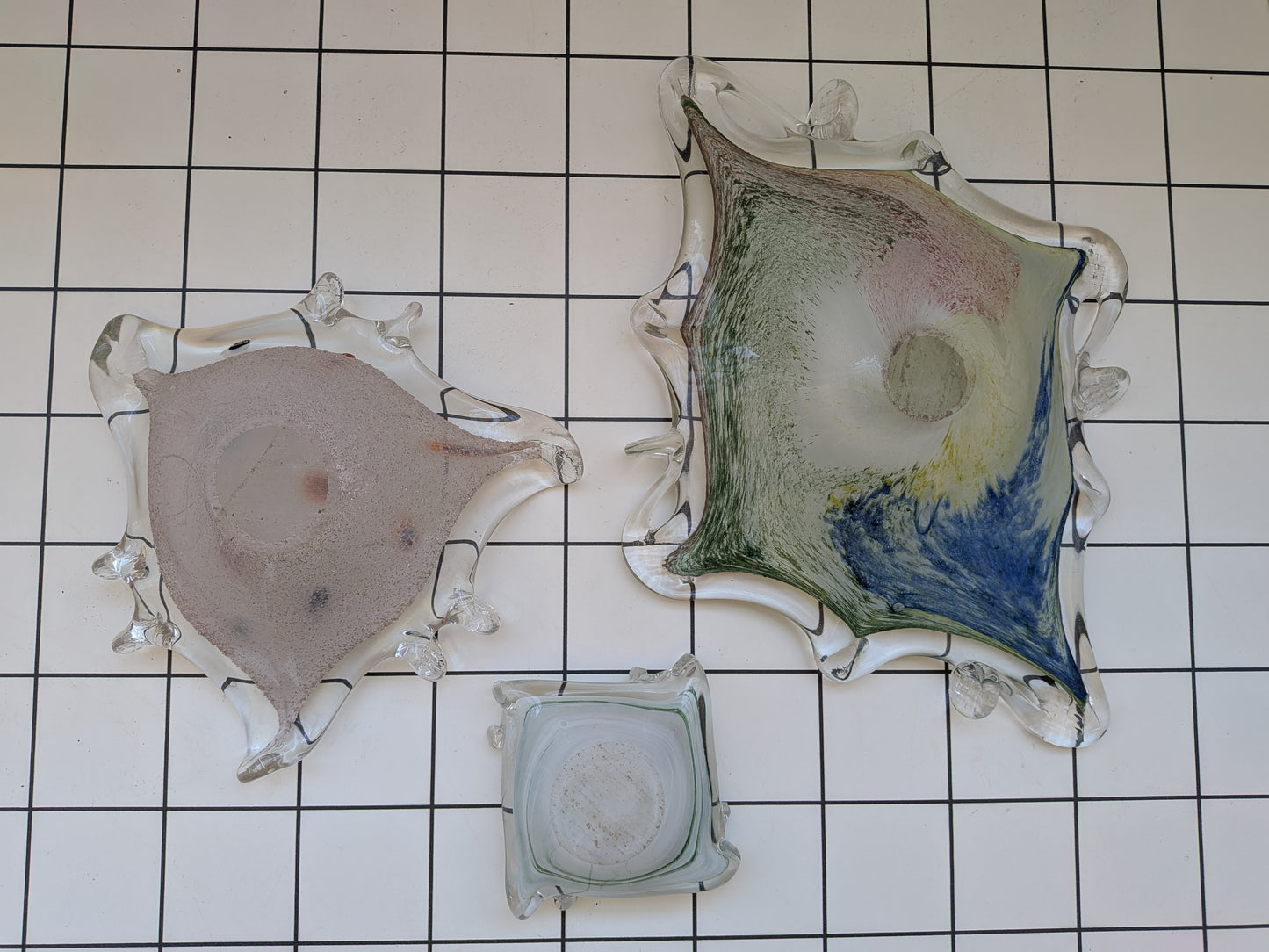 3 Vintage Murano Millefiori and Lavorazione Style Glass Dishes