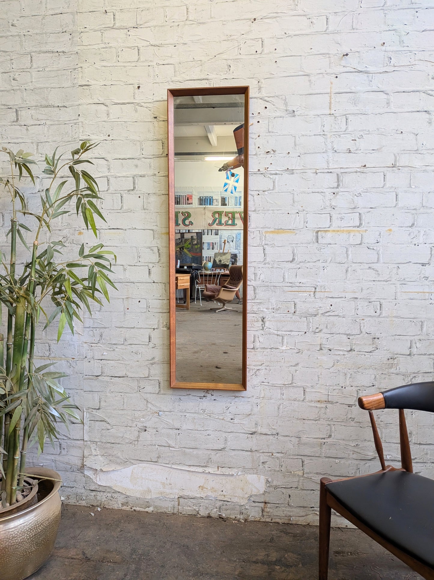 Large Vintage Mid Century Modern Danish Style Teak Wall Mirror
