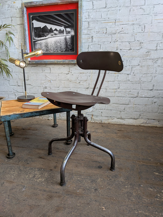 1 x Vintage 50s 60s Steel Industrial Factory Machinists Typists Swivel Desk Chair