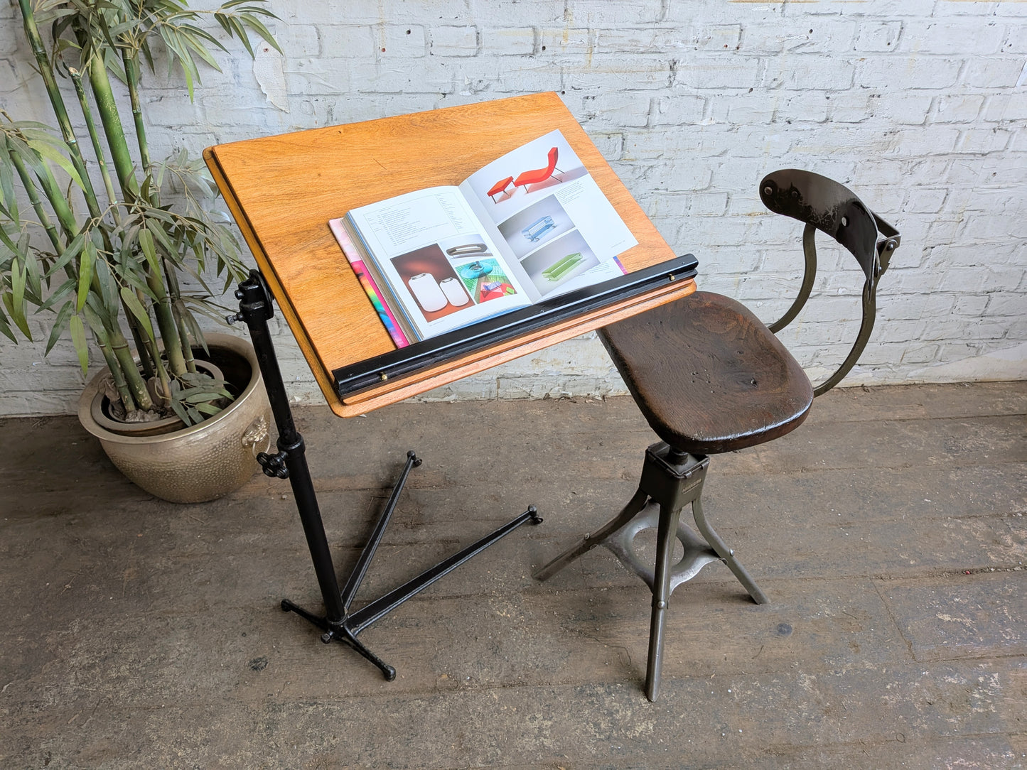 Antique Vintage Adjustable Industrial Artists Workbench Desk Book Reading Table