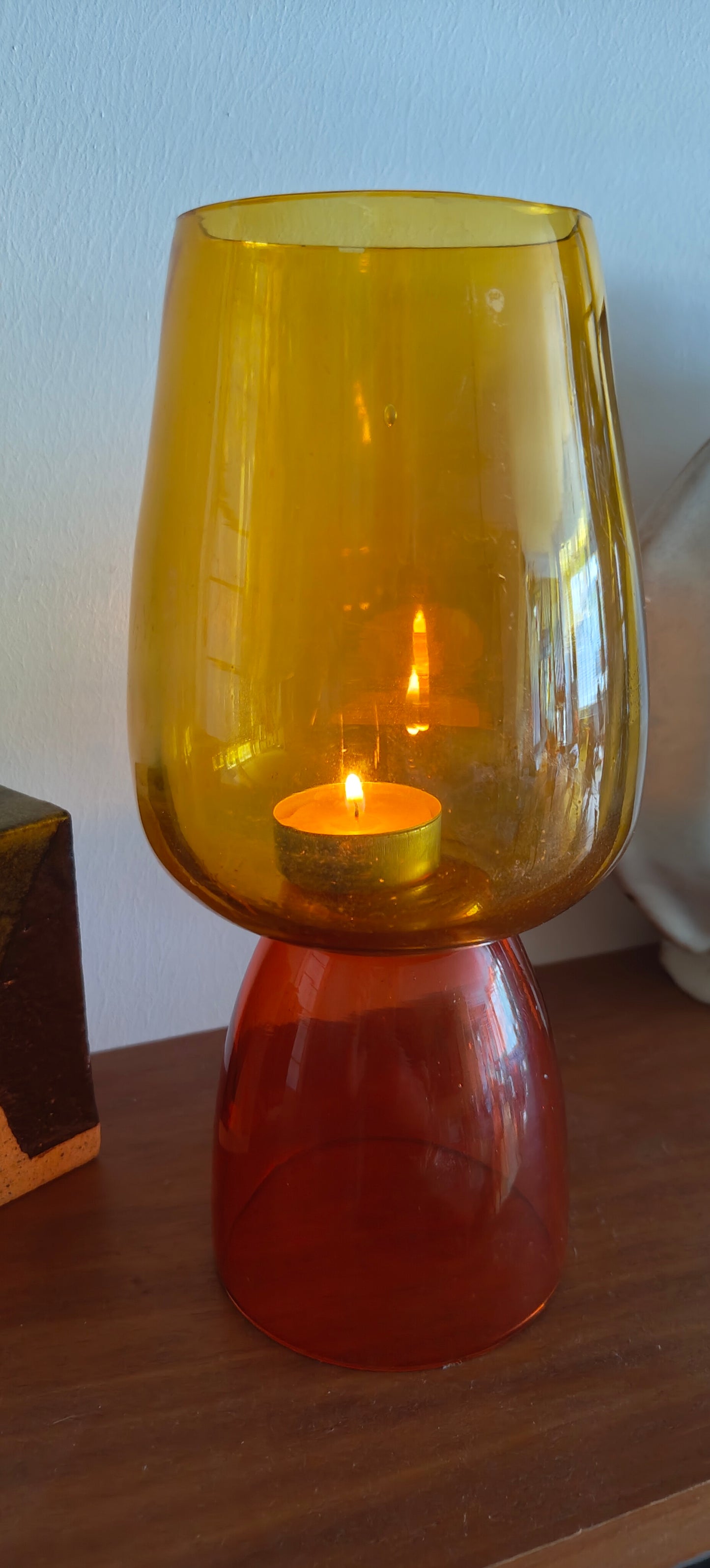 Vintage Mid Century Modern Candle/ T Light Holder Glass Vase