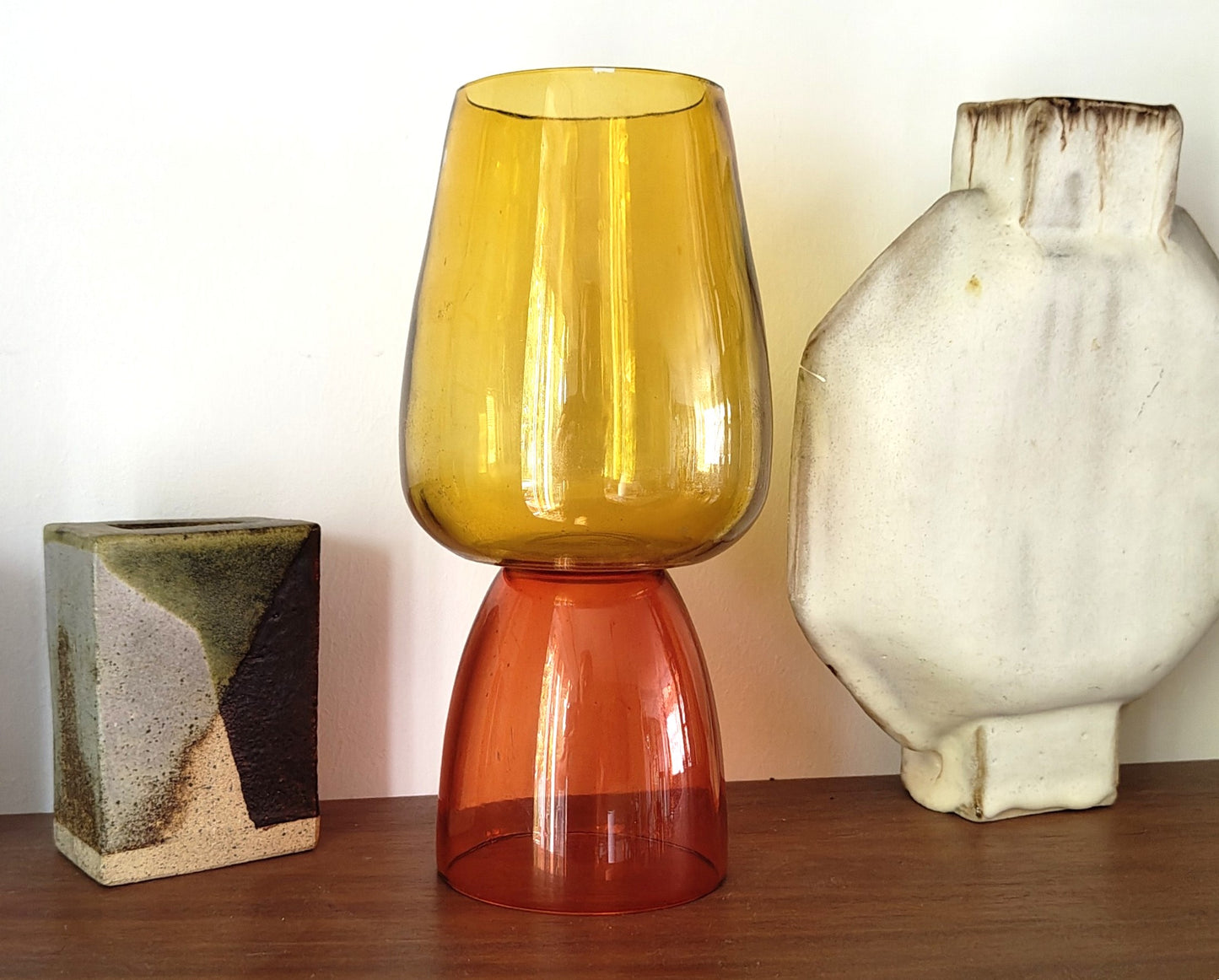 Vintage Mid Century Modern Candle/ T Light Holder Glass Vase