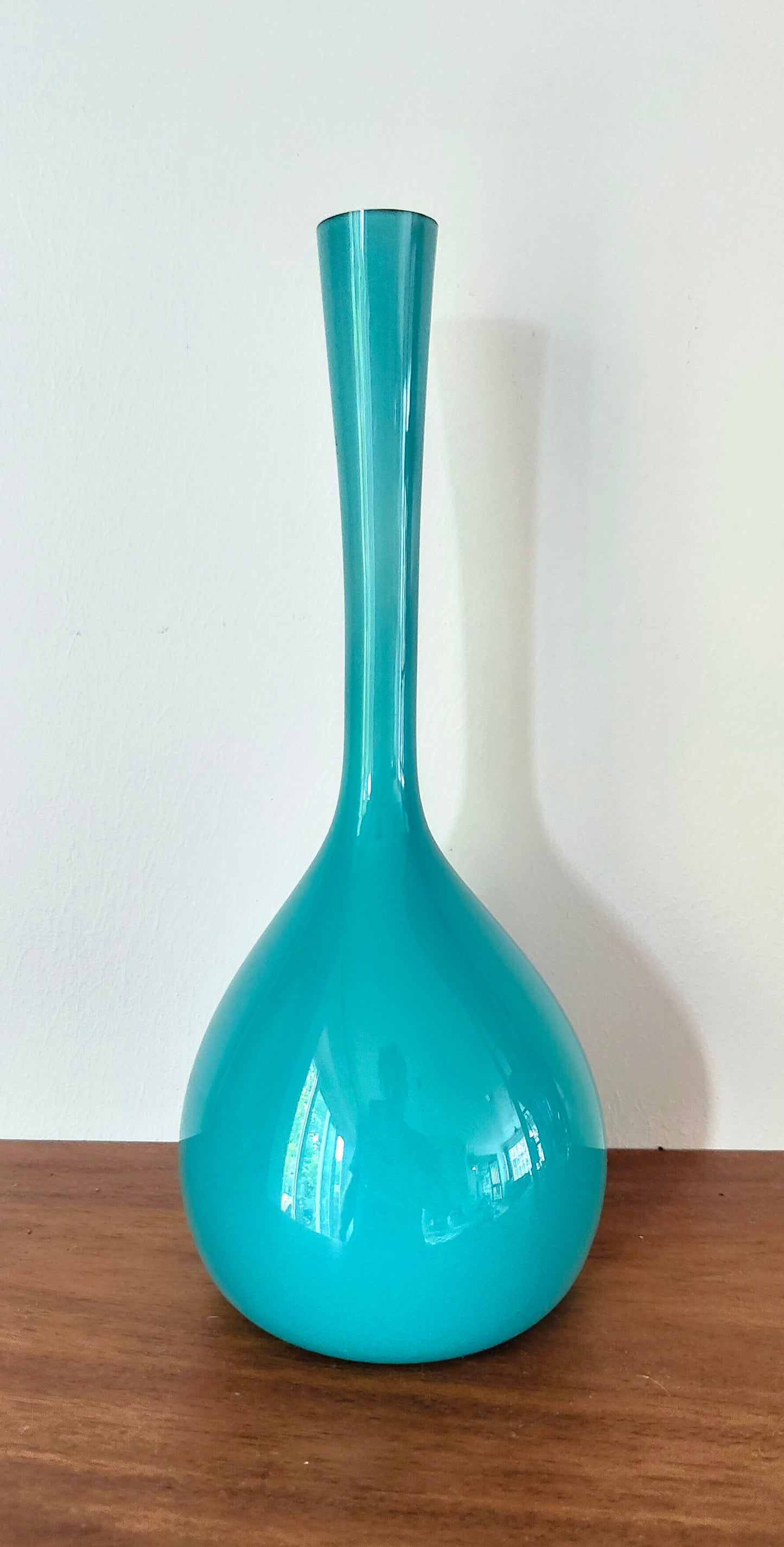 Vintage Mid Century Modern Swedish Elme Glasbruk Turquoise Cased Glass Vase