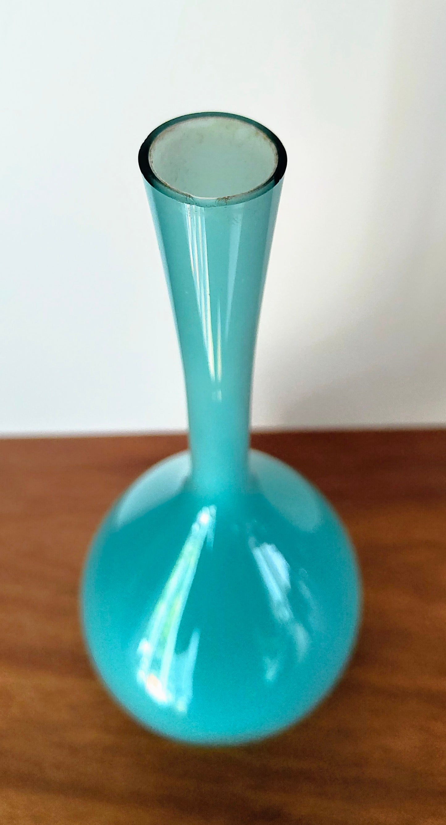 Vintage Mid Century Modern Swedish Elme Glasbruk Turquoise Cased Glass Vase