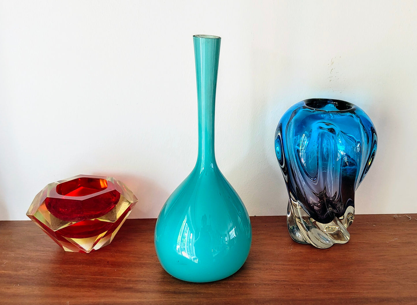 Vintage Mid Century Modern Swedish Elme Glasbruk Turquoise Cased Glass Vase