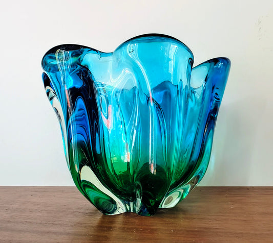 Vintage Mid Century Modern Japanese Sanyu Glass Centrepiece bowl Vase