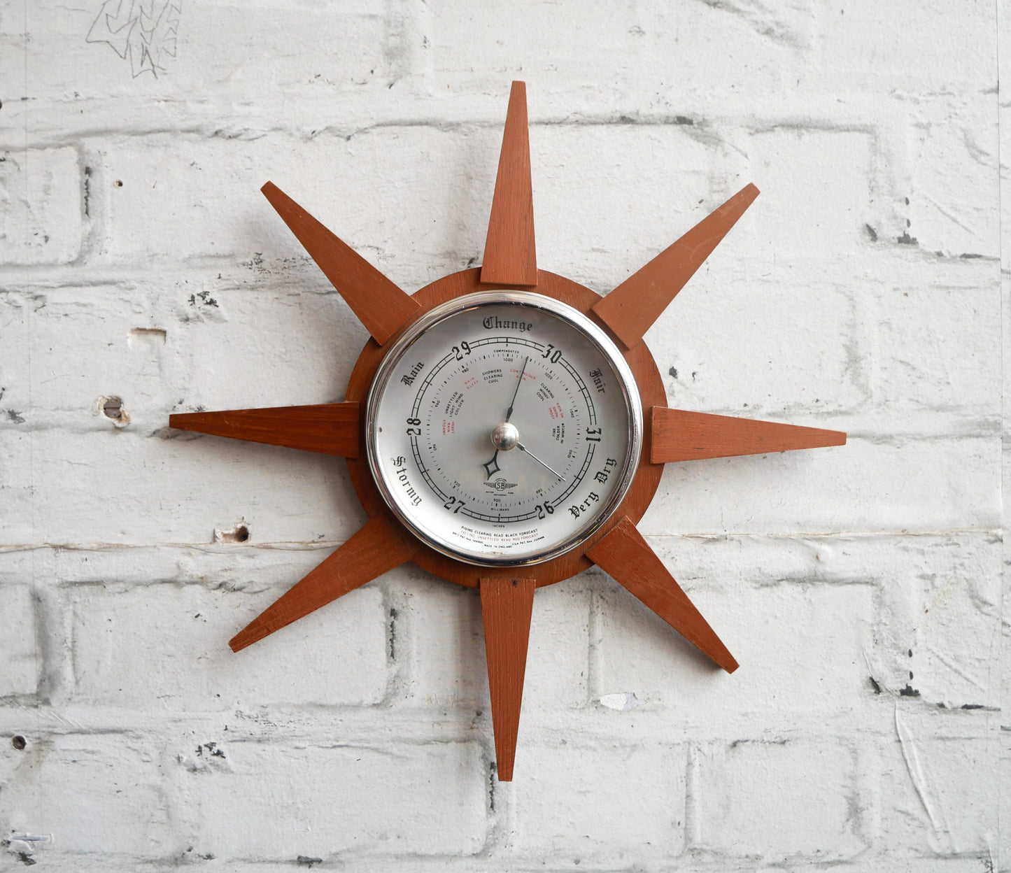 Unusual Mid Century Modern 1960s Sunburst Starburst Barometer