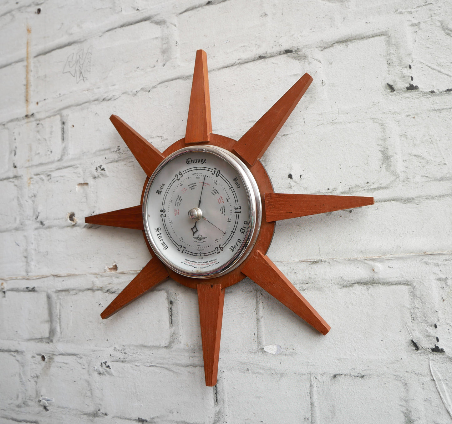 Unusual Mid Century Modern 1960s Sunburst Starburst Barometer