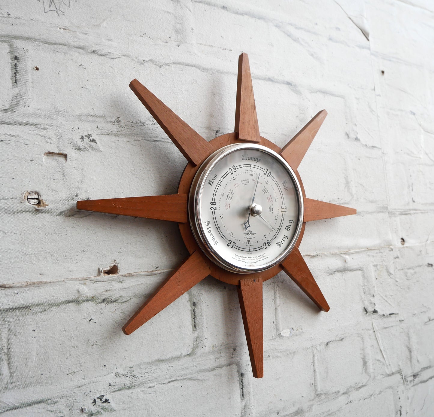 Unusual Mid Century Modern 1960s Sunburst Starburst Barometer