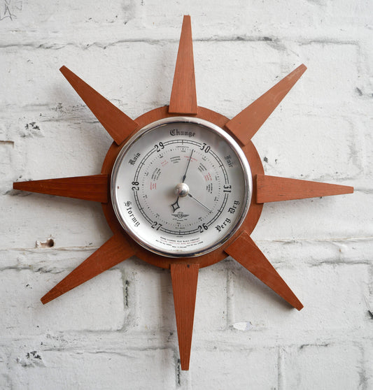 Unusual Mid Century Modern 1960s Sunburst Starburst Barometer