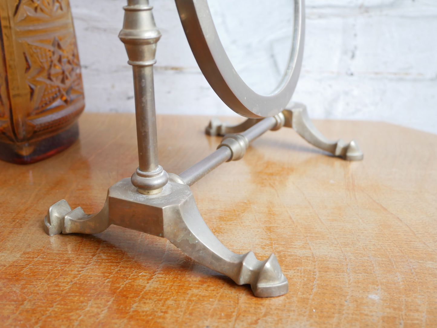 Vintage Brass Miniature Cheval Table Top Vanity Shaving Swing Mirror
