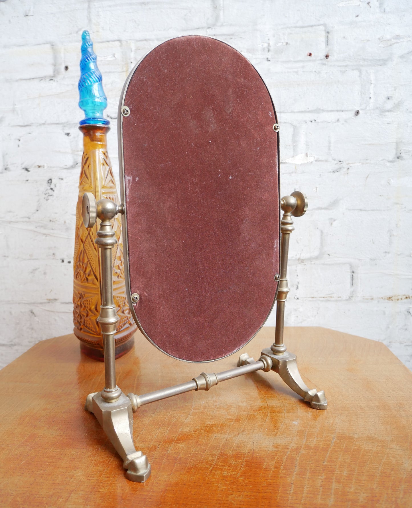 Vintage Brass Miniature Cheval Table Top Vanity Shaving Swing Mirror