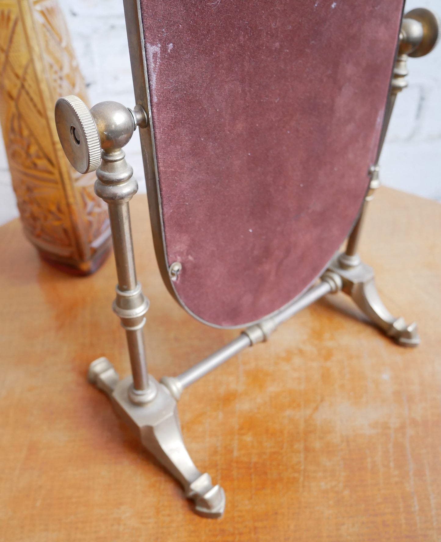 Vintage Brass Miniature Cheval Table Top Vanity Shaving Swing Mirror