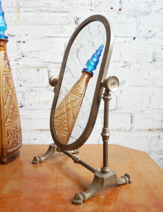 Vintage Brass Miniature Cheval Table Top Vanity Shaving Swing Mirror
