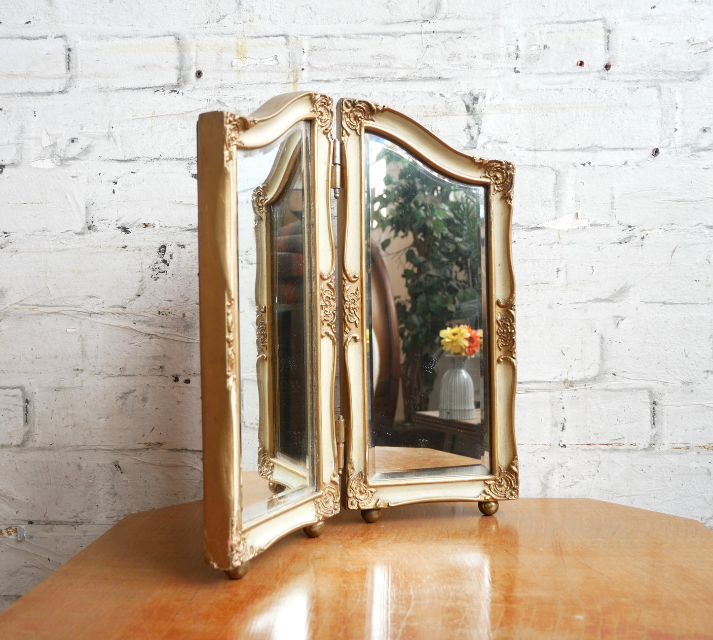 Vintage Rococo Style Folding Dressing Table Vanity Mirror