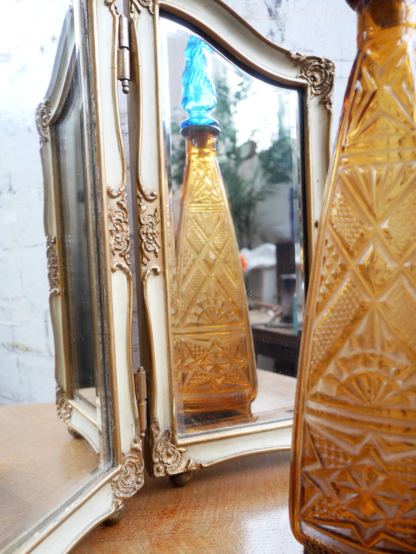 Vintage Rococo Style Folding Dressing Table Vanity Mirror