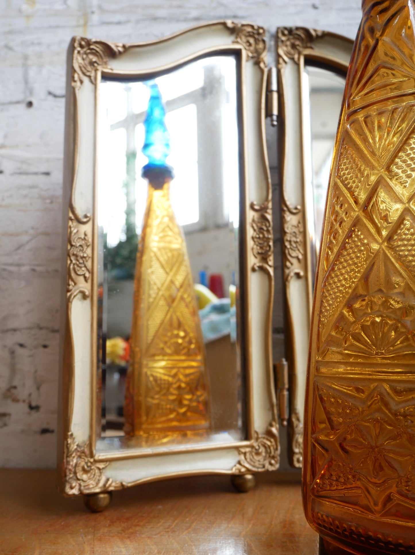 Vintage Rococo Style Folding Dressing Table Vanity Mirror