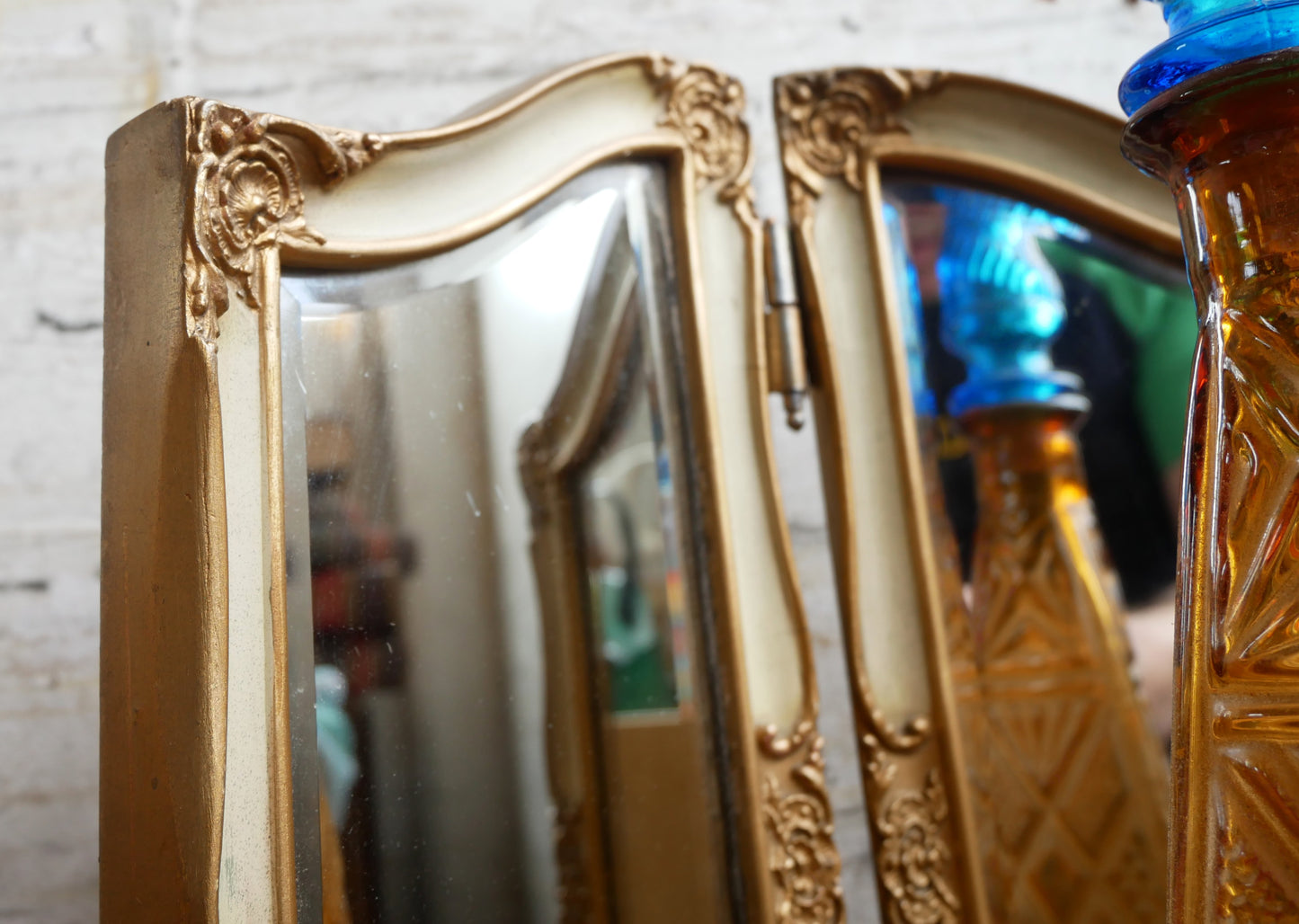 Vintage Rococo Style Folding Dressing Table Vanity Mirror