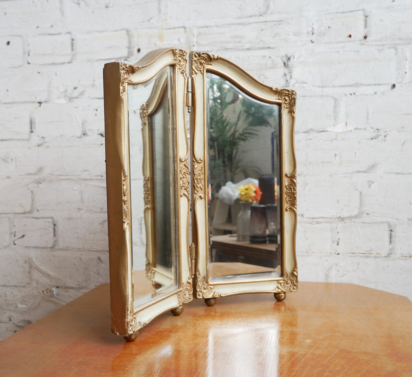 Vintage Rococo Style Folding Dressing Table Vanity Mirror