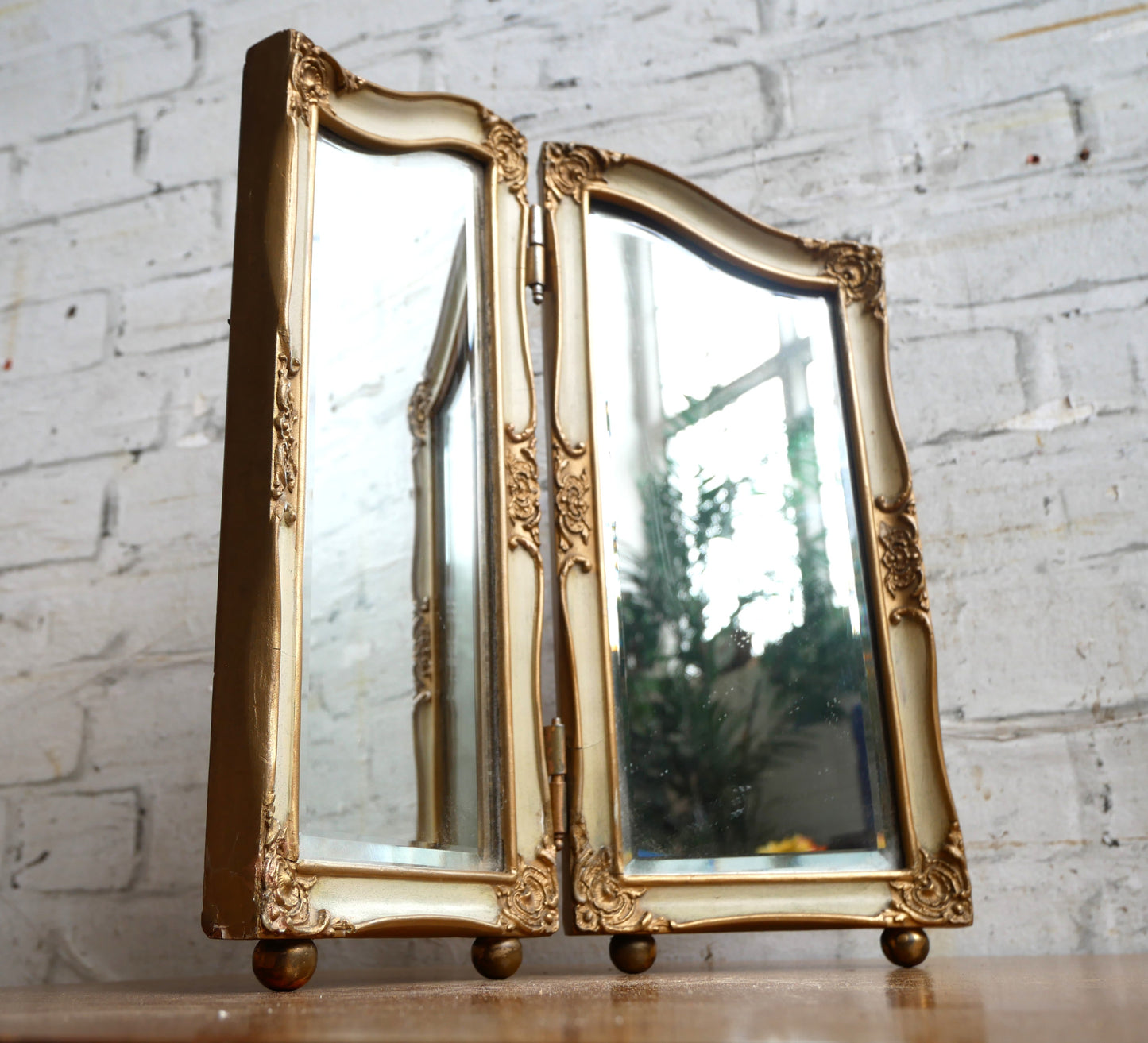 Vintage Rococo Style Folding Dressing Table Vanity Mirror