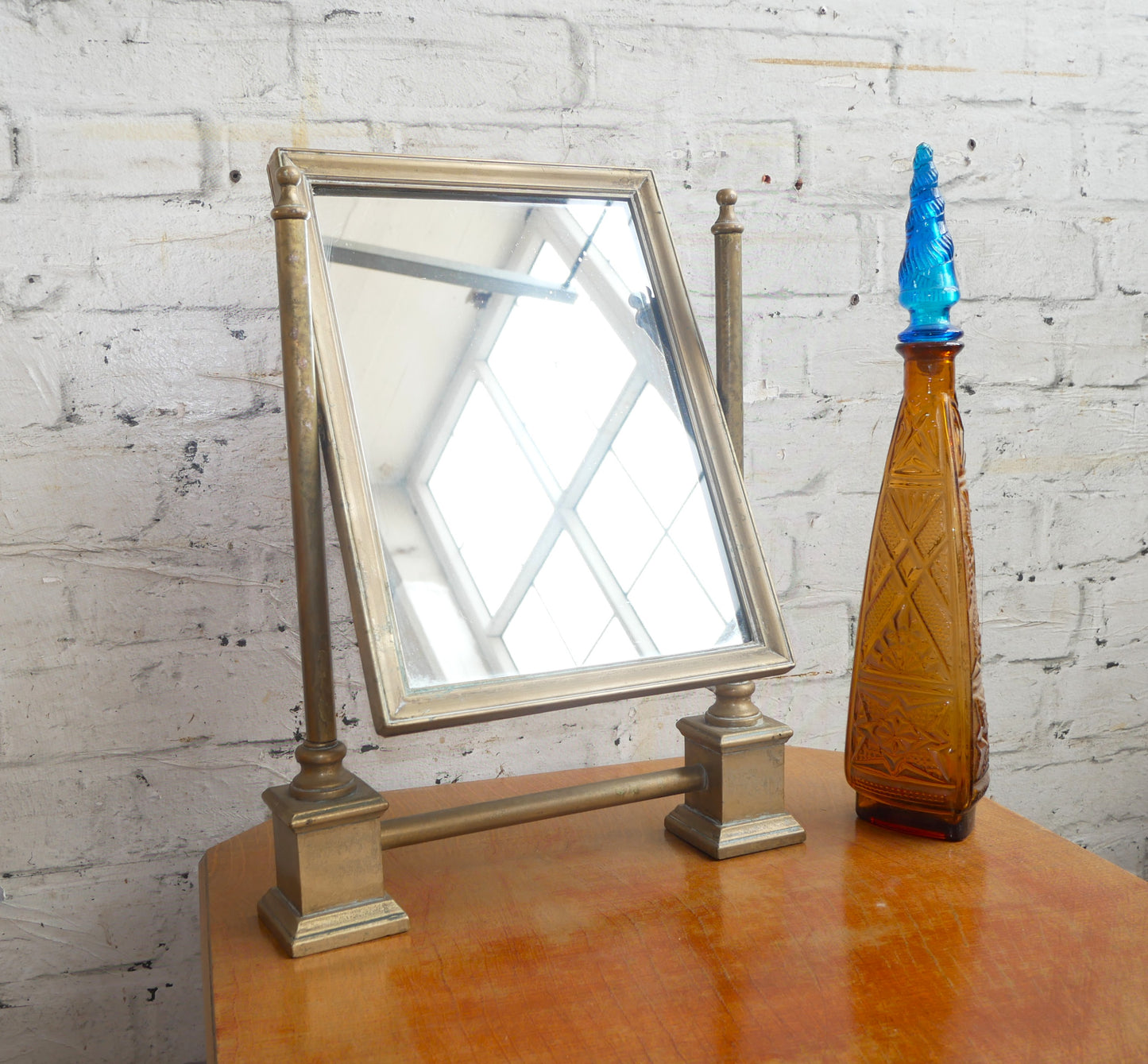 Antique or Vintage Classic Architectural Brass Vanity Shaving Swing Mirror