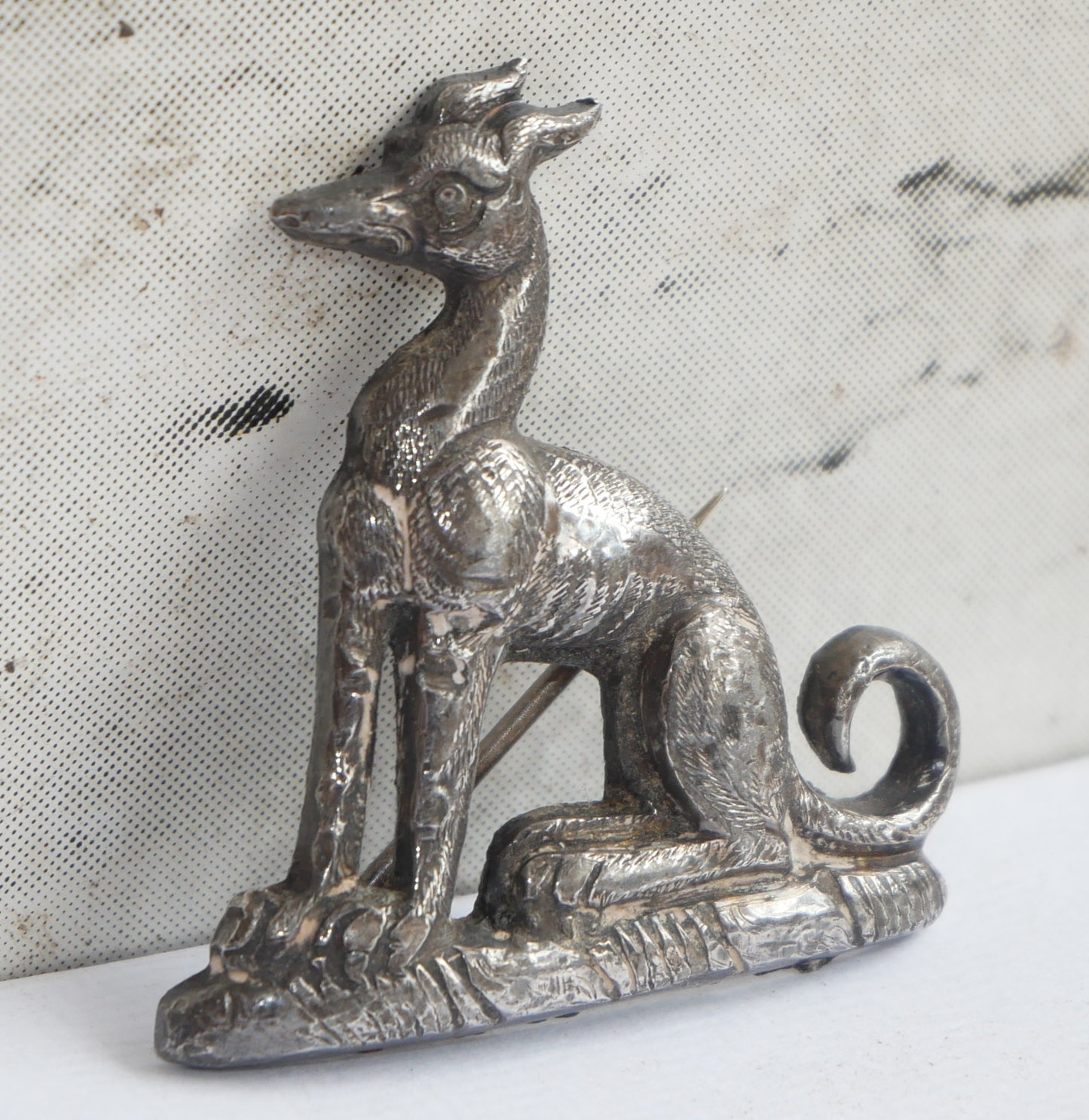 Antique Victorian Edwardian 5cm Greyhound or Whippet Dog Brooch Pin Badge