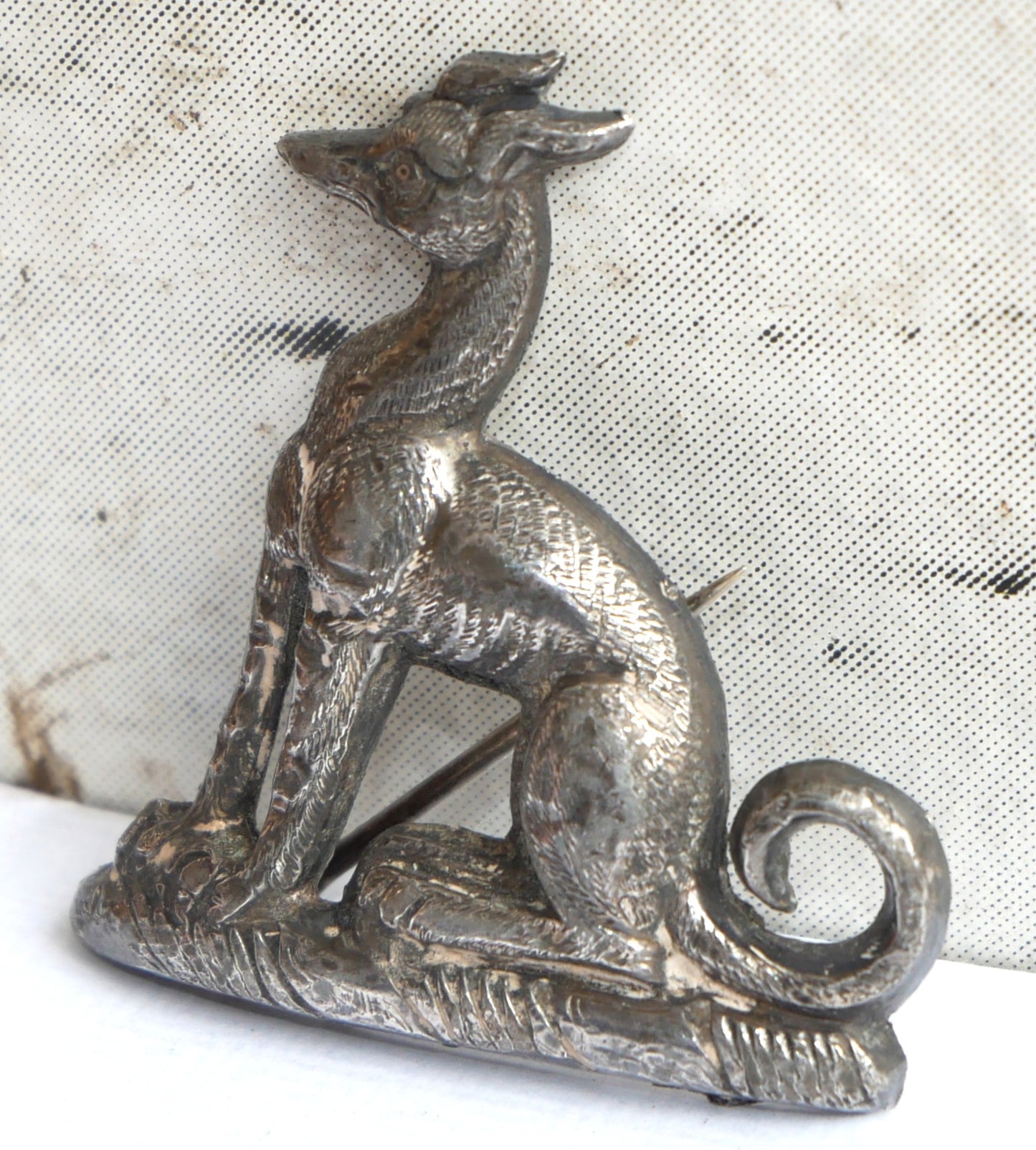 Antique Victorian Edwardian 5cm Greyhound or Whippet Dog Brooch Pin Badge