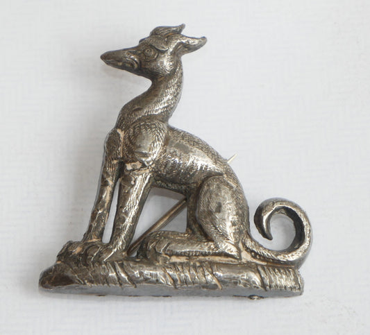 Antique Victorian Edwardian 5cm Greyhound or Whippet Dog Brooch Pin Badge