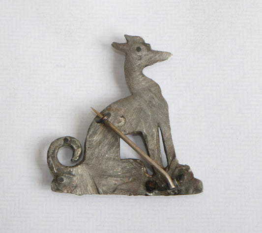 Antique Victorian Edwardian 5cm Greyhound or Whippet Dog Brooch Pin Badge