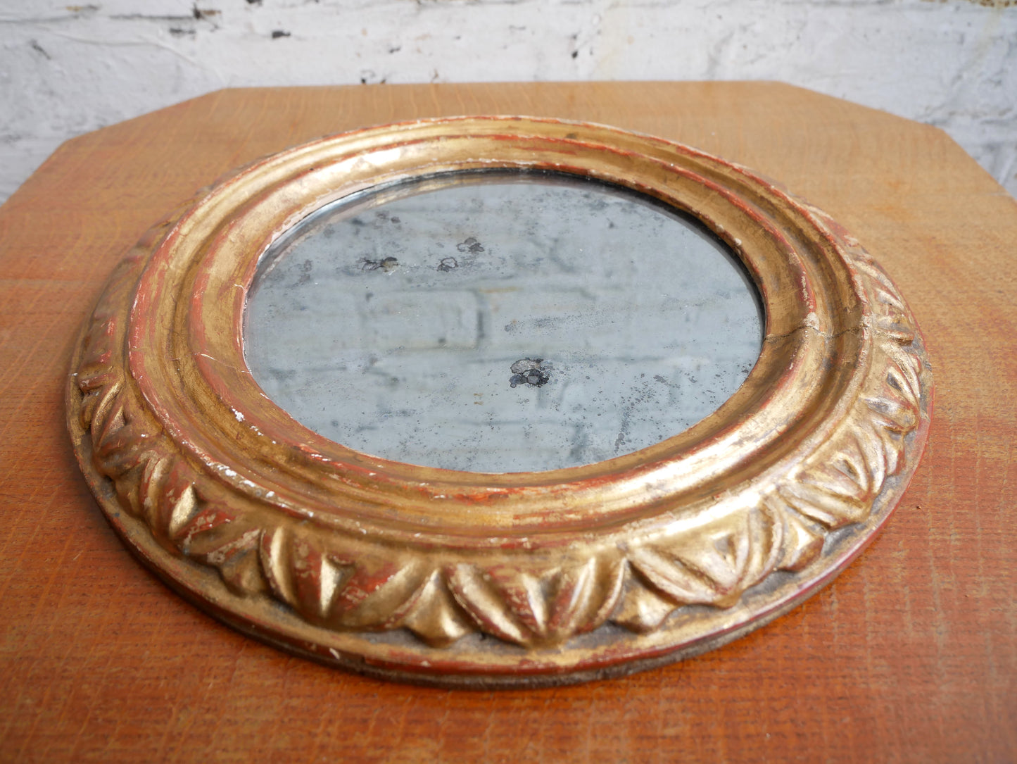 Small Antique Georgian Regency Circular Gilt Wall Mirror with Distressed Glass