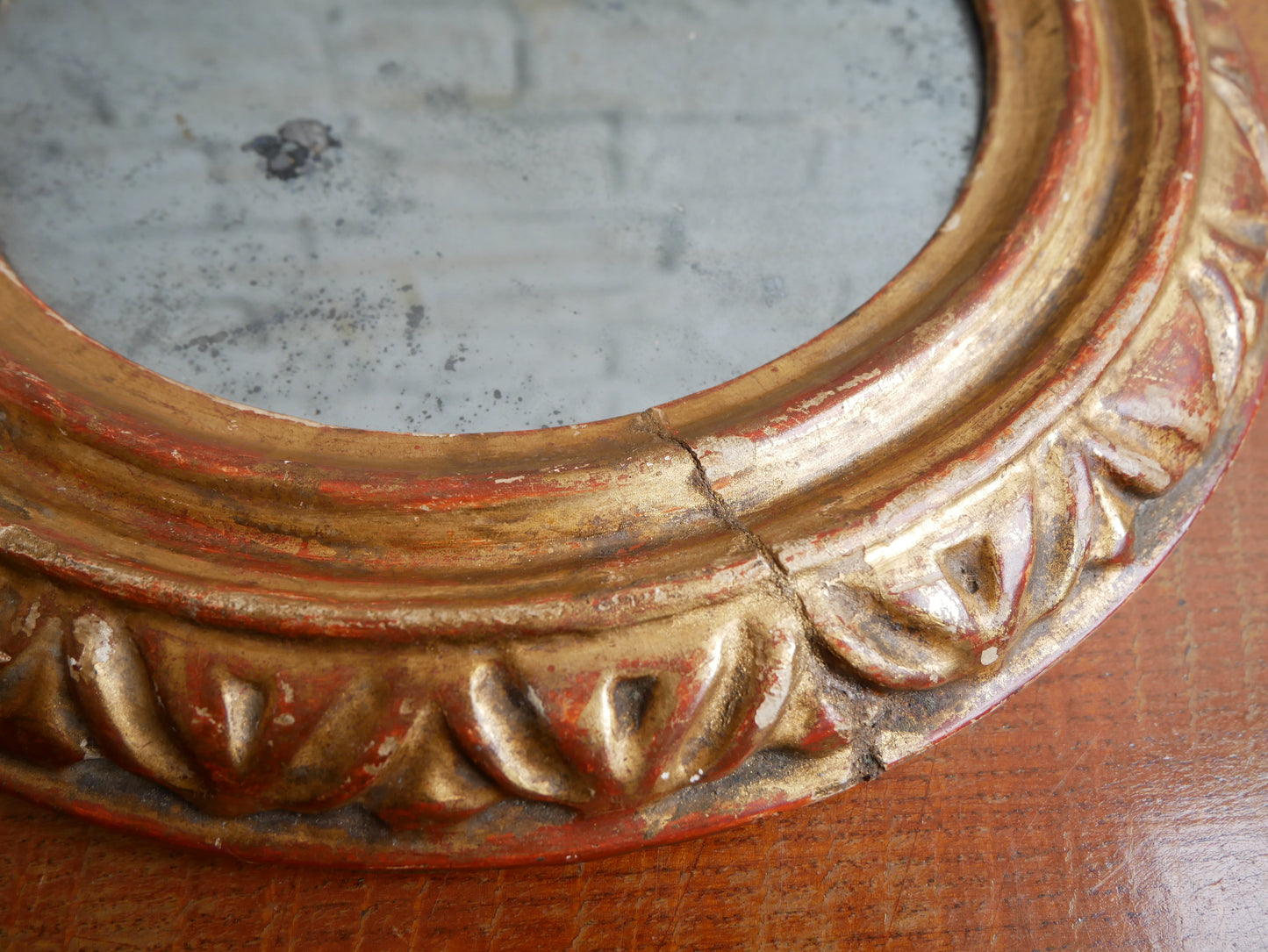 Small Antique Georgian Regency Circular Gilt Wall Mirror with Distressed Glass
