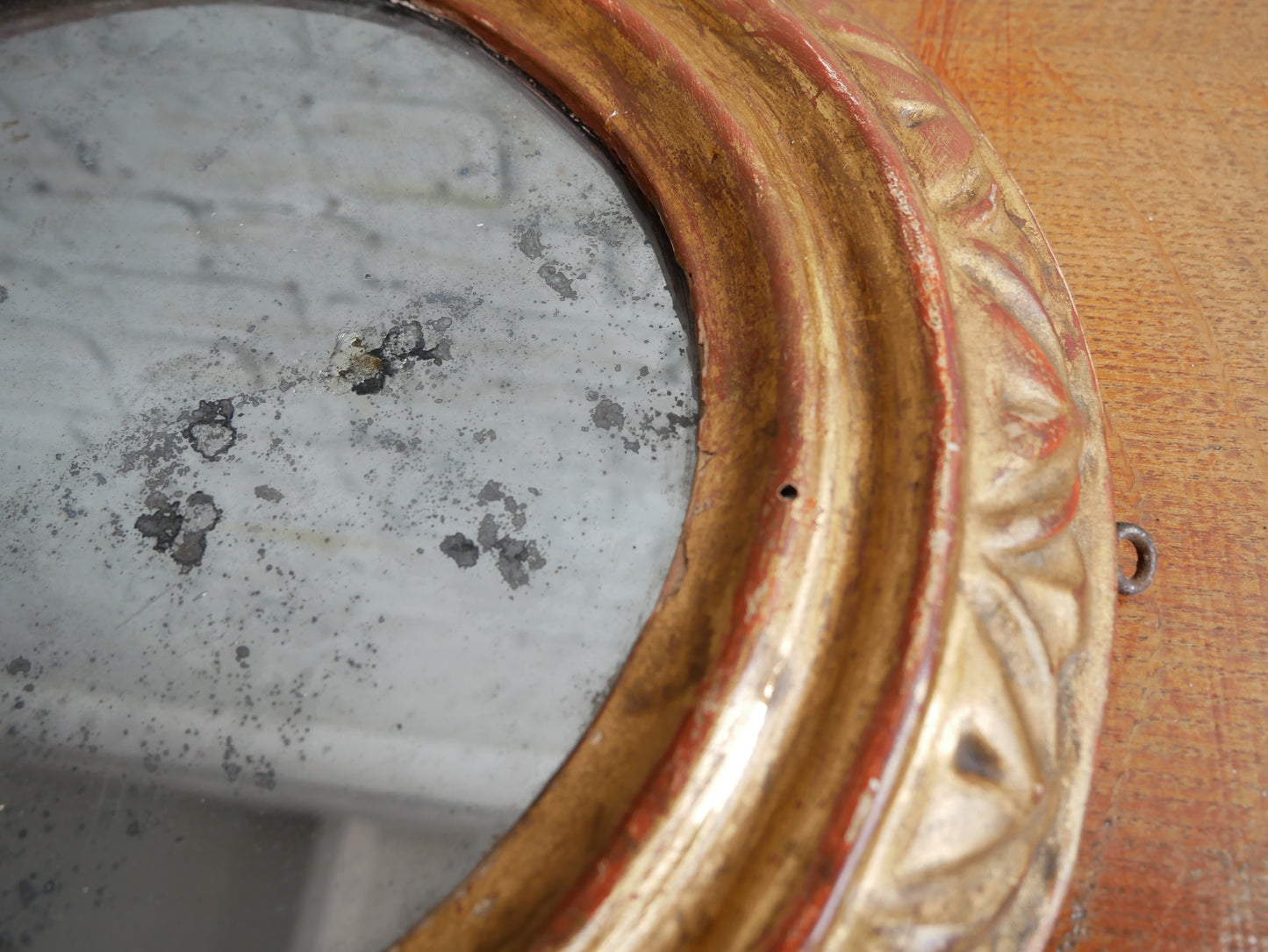 Small Antique Georgian Regency Circular Gilt Wall Mirror with Distressed Glass