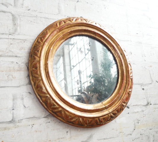 Small Antique Georgian Regency Circular Gilt Wall Mirror with Distressed Glass