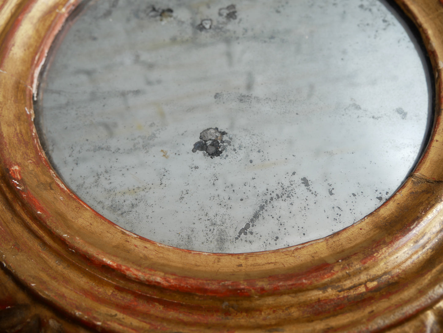 Small Antique Georgian Regency Circular Gilt Wall Mirror with Distressed Glass