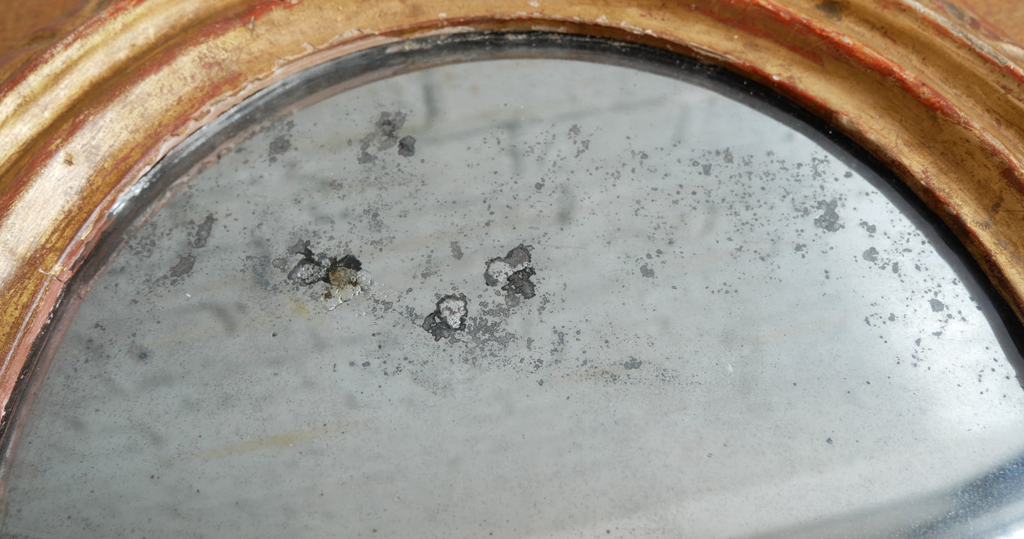 Small Antique Georgian Regency Circular Gilt Wall Mirror with Distressed Glass