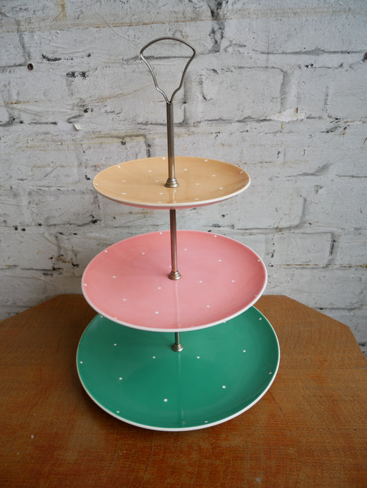 Vintage 1950s Royal Winton 3 Tier Polka Dot Ceramic Cake Stand