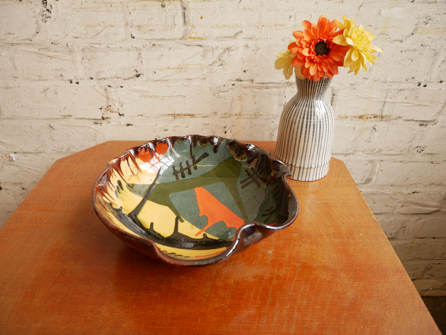 Vintage 1960s Mid Century Modern Thomas Buxo Abstract Studio Pottery Fruit Bowl