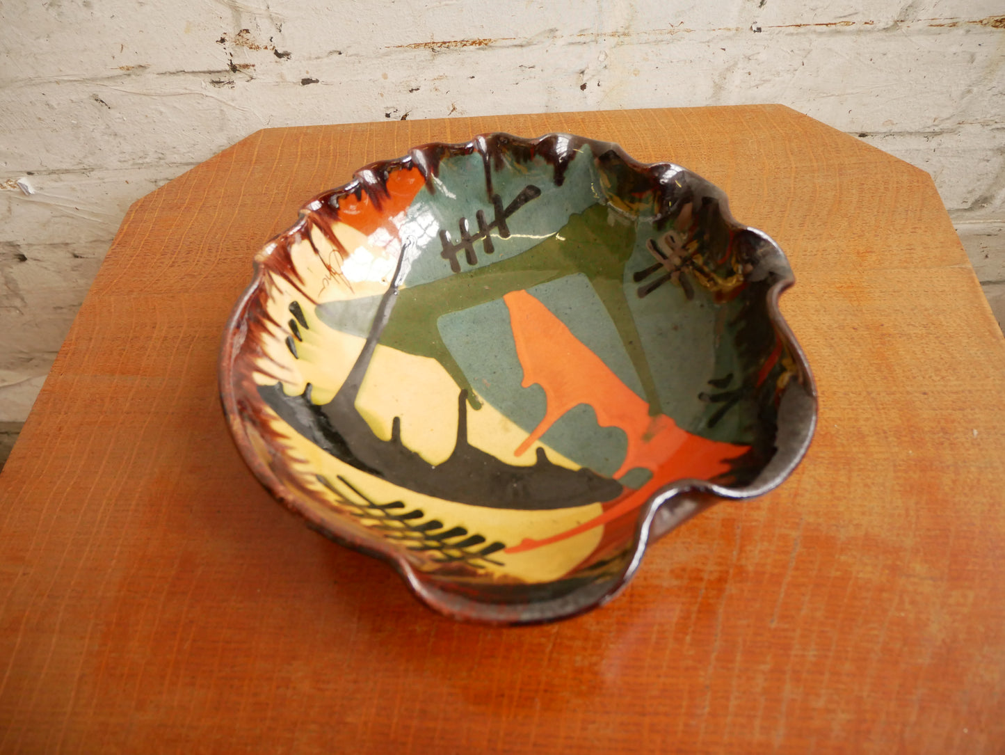 Vintage 1960s Mid Century Modern Thomas Buxo Abstract Studio Pottery Fruit Bowl
