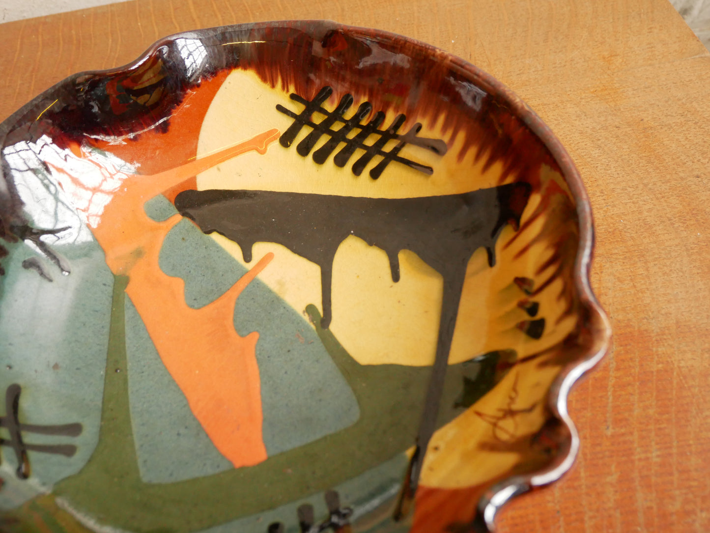 Vintage 1960s Mid Century Modern Thomas Buxo Abstract Studio Pottery Fruit Bowl