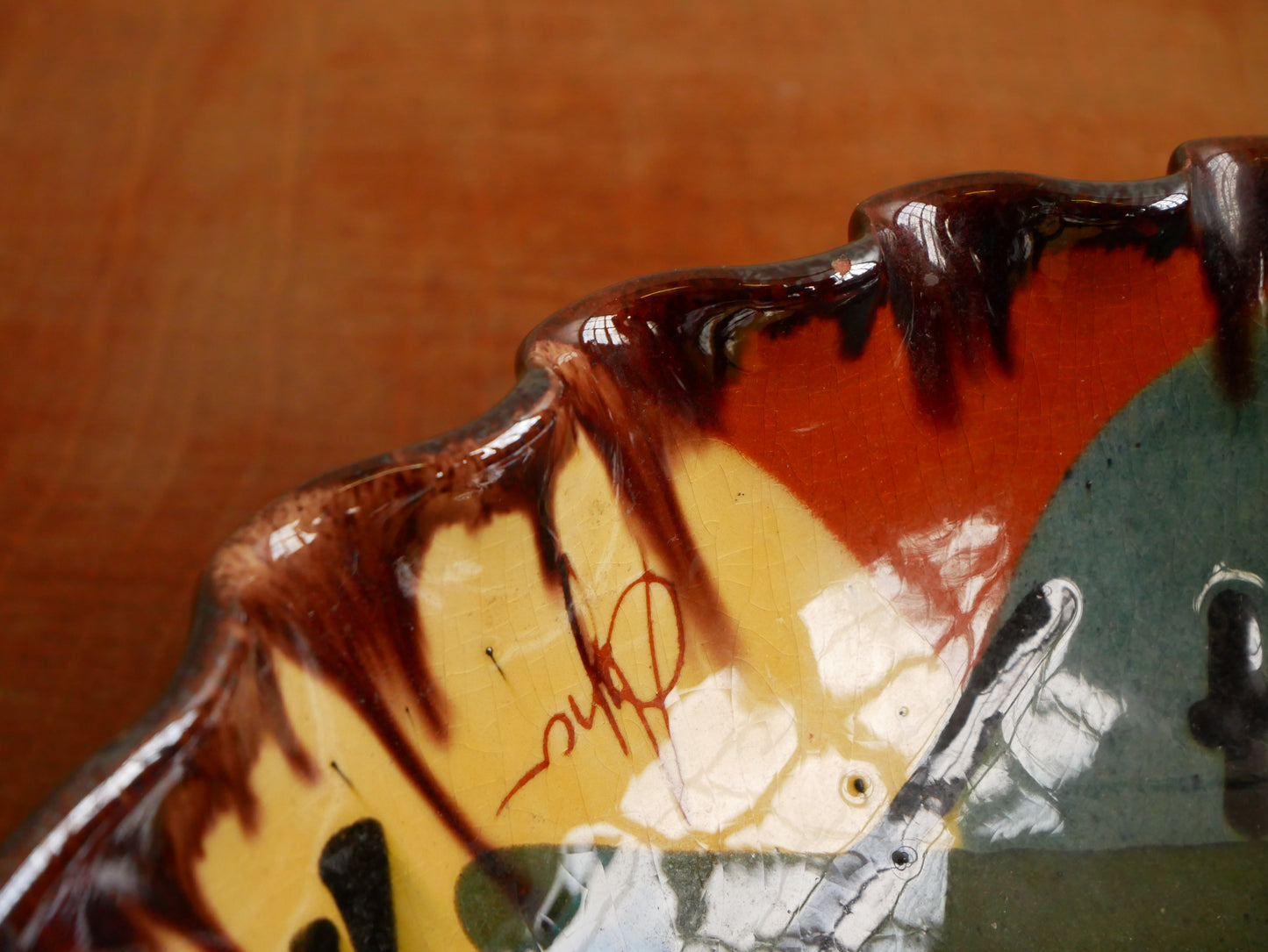 Vintage 1960s Mid Century Modern Thomas Buxo Abstract Studio Pottery Fruit Bowl