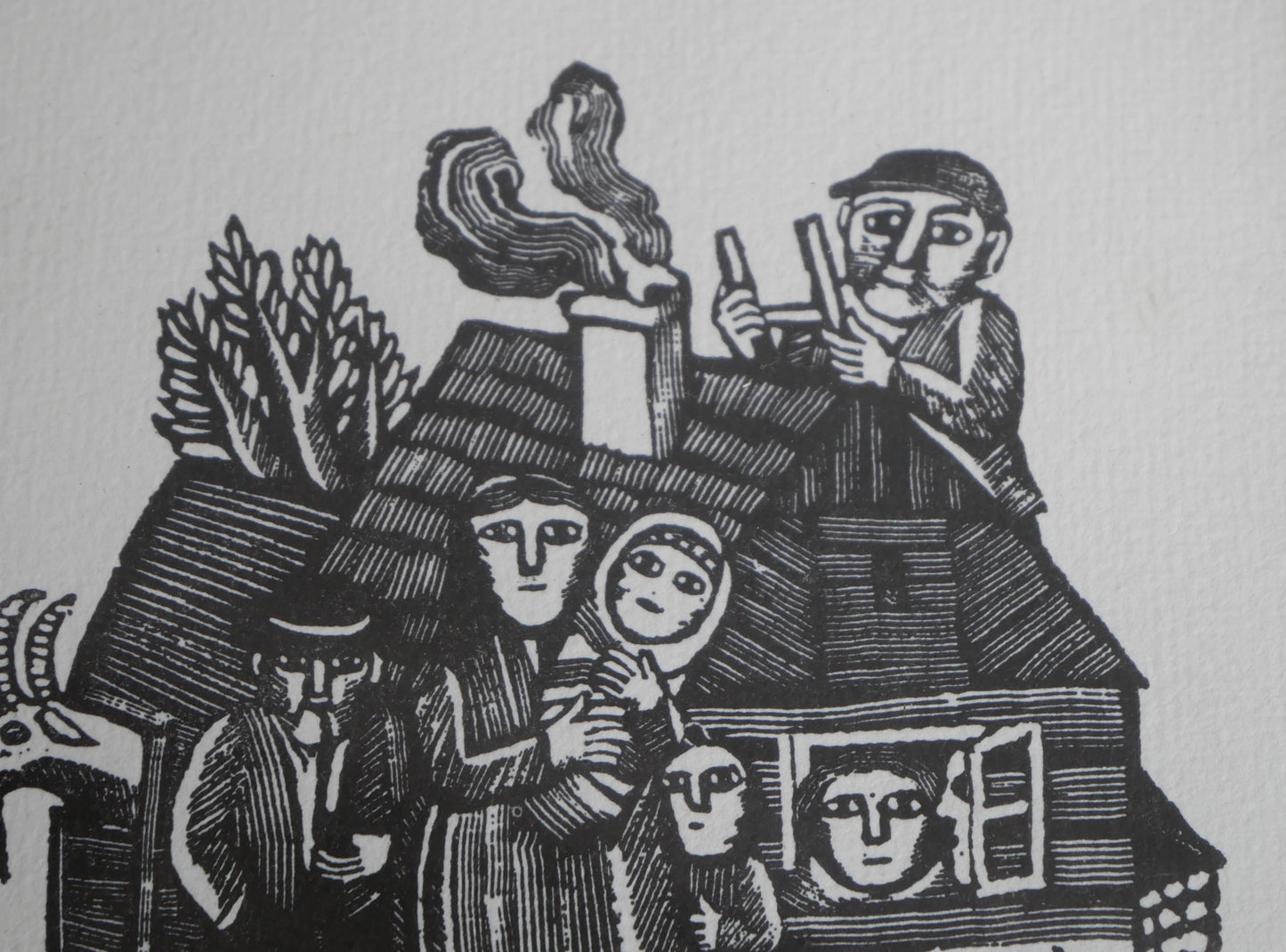 Unusual Small Vintage Wood Block Engraving Framed Art Print in the Style of Ilya Schor