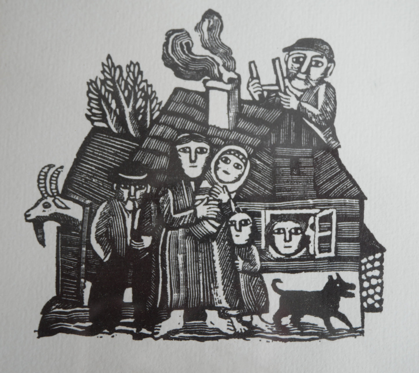 Unusual Small Vintage Wood Block Engraving Framed Art Print in the Style of Ilya Schor